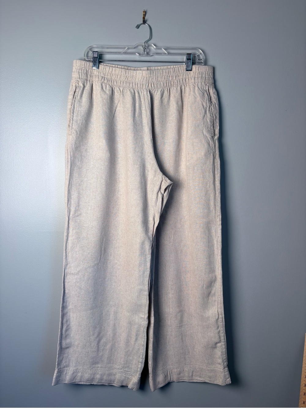 Old Navy Linen Blend Wide Leg Pants High Rise Beige Oatmeal Linen Large